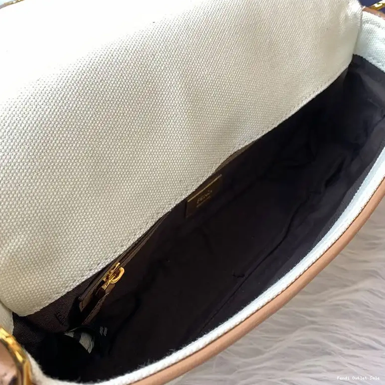 Cheap Fendi FF Medium Motif Bag In Baguette Canvas Apricot 0613